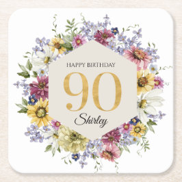 Posavasos Cuadrado De Papel Cumpleaños personalizado de Wildflower 90