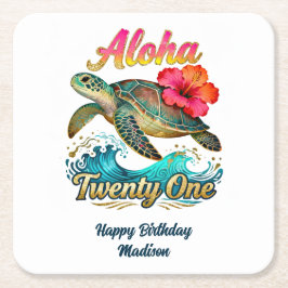 Posavasos Cuadrado De Papel Cumpleaños personalizado tema océano tropical 21