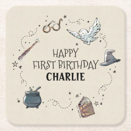 Posavasos Cuadrado De Papel Cumpleaños Primero de Harry Potter