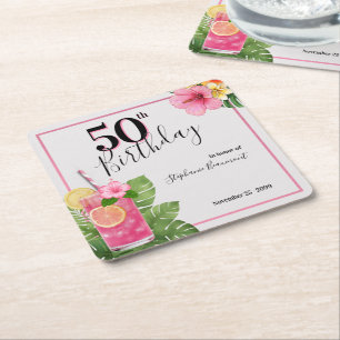 Posavasos Cuadrado De Papel Cumpleaños tropical de cóctel de flores para mujer