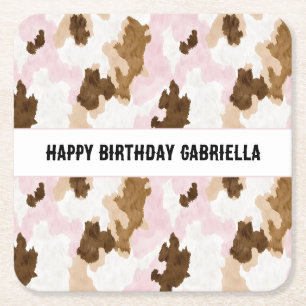 Posavasos Cuadrado De Papel Cumpleaños Vaquera Rosa Marrón Blanco