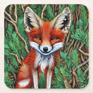 Posavasos Cuadrado De Papel Curte Little Wilderness Fox