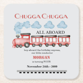 Posavasos Cuadrado De Papel Curte Watercolor Tren Rojo Cualquier Cumpleaños de