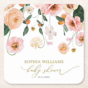 Posavasos Cuadrado De Papel Custodia de papel Baby Shower Square con flor rosa