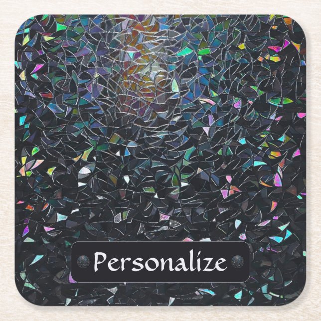Posavasos Cuadrado De Papel Custom Iridescent Abstract Stained Glass Pattern (Anverso)