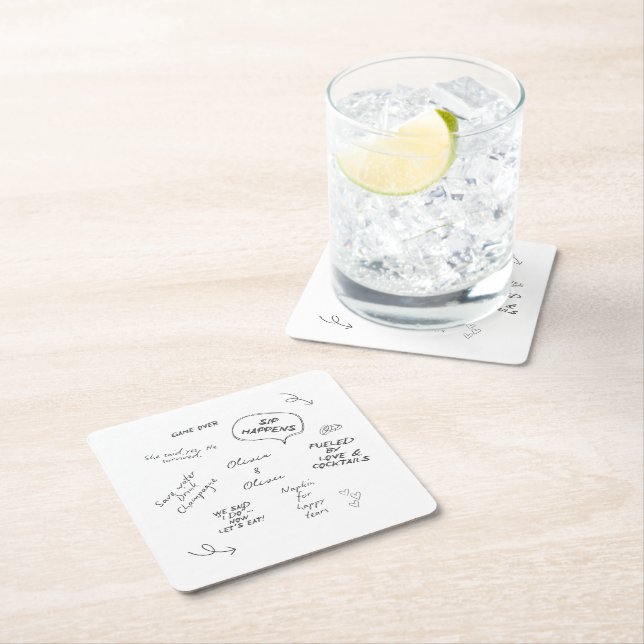 Posavasos Cuadrado De Papel Custom name, funny love note handwriting wedding (In situ)