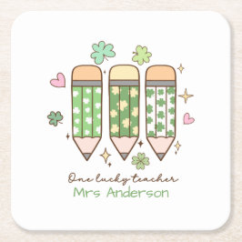 Posavasos Cuadrado De Papel Custom One Lucky Teacher School Party