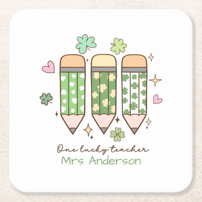 Posavasos Cuadrado De Papel Custom One Lucky Teacher School Party (Anverso)