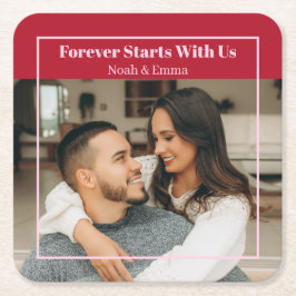 Posavasos Cuadrado De Papel Custom Photo & Text Romantic Gift - Personalized 
