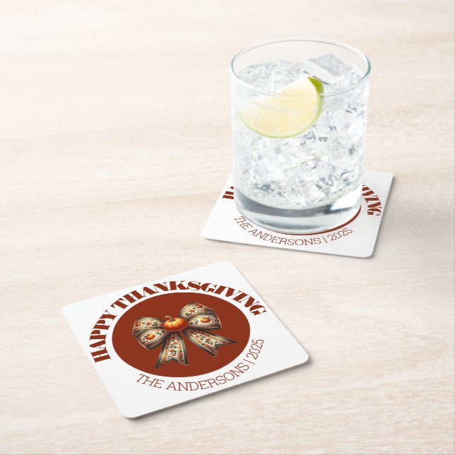 Posavasos Cuadrado De Papel Custom Thanksgiving white &brown elegant Pumpkins (In situ)