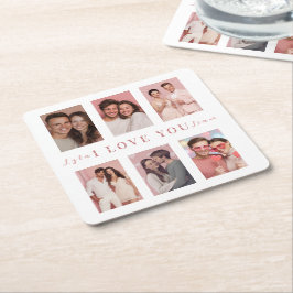 Posavasos Cuadrado De Papel Custom Valentine’s Day Coaster – I Love You Text