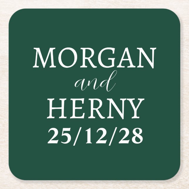 POSAVASOS CUADRADO DE PAPEL CUSTOMIZED NAME STYLISH MODERN MINIMAL WEDDING (Anverso)