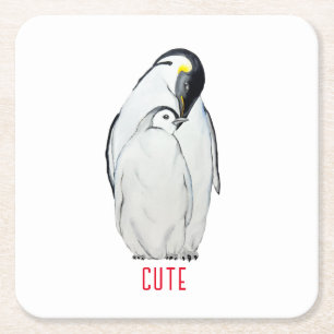 Posavasos Cuadrado De Papel Cuta familia de los pingüinos emperadores T-Shirt