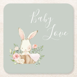 Posavasos Cuadrado De Papel Cute Baby Love Bunny Rabbit Baby Shower