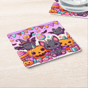 Posavasos Cuadrado De Papel Cute bats halloween party