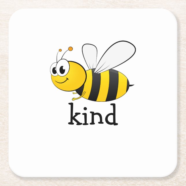 Posavasos Cuadrado De Papel Cute Bee Kind (Anverso)