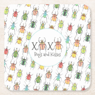Posavasos Cuadrado De Papel Cute Beetles