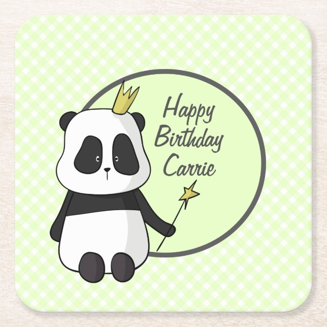 Posavasos Cuadrado De Papel Cute Birthday Panda (Anverso)