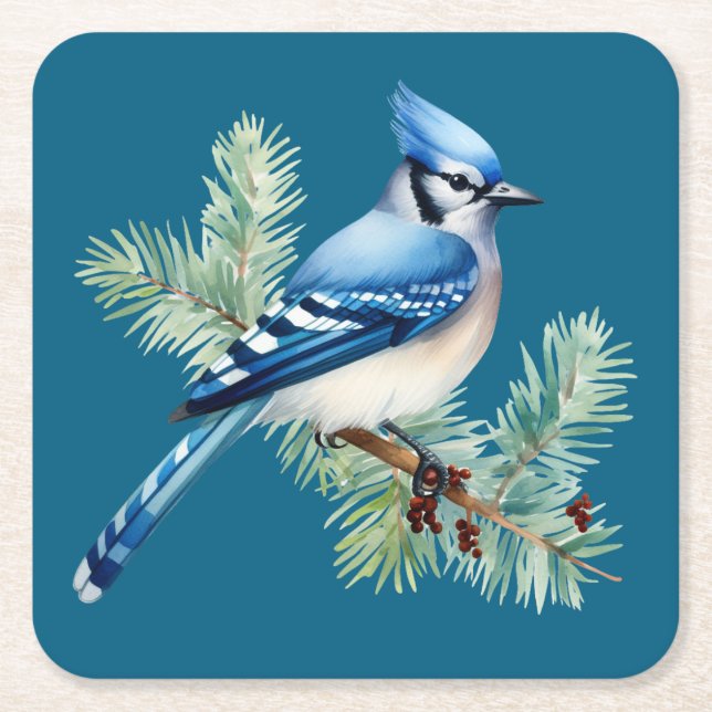 Posavasos Cuadrado De Papel Cute Blue Jay (Anverso)