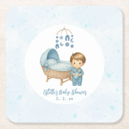 Posavasos Cuadrado De Papel Cute Boy Blue Nursery Baby Shower
