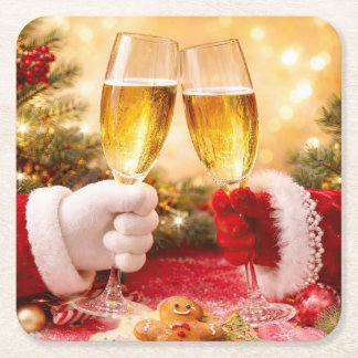 Posavasos Cuadrado De Papel Cute brindis de temática navideña champán