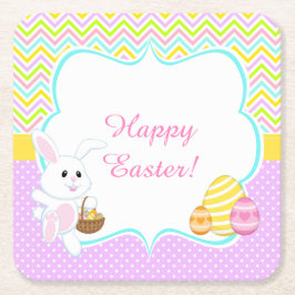 Posavasos Cuadrado De Papel Cute Bunny Easter Egg Hunt