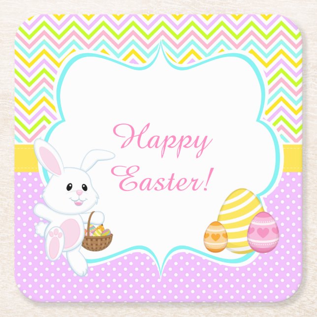 Posavasos Cuadrado De Papel Cute Bunny Easter Egg Hunt (Anverso)
