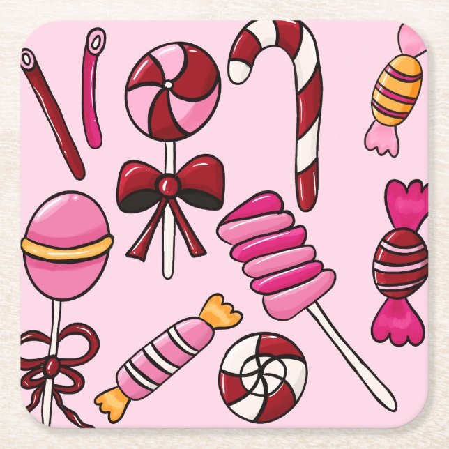 Posavasos Cuadrado De Papel Cute Candy (Anverso)