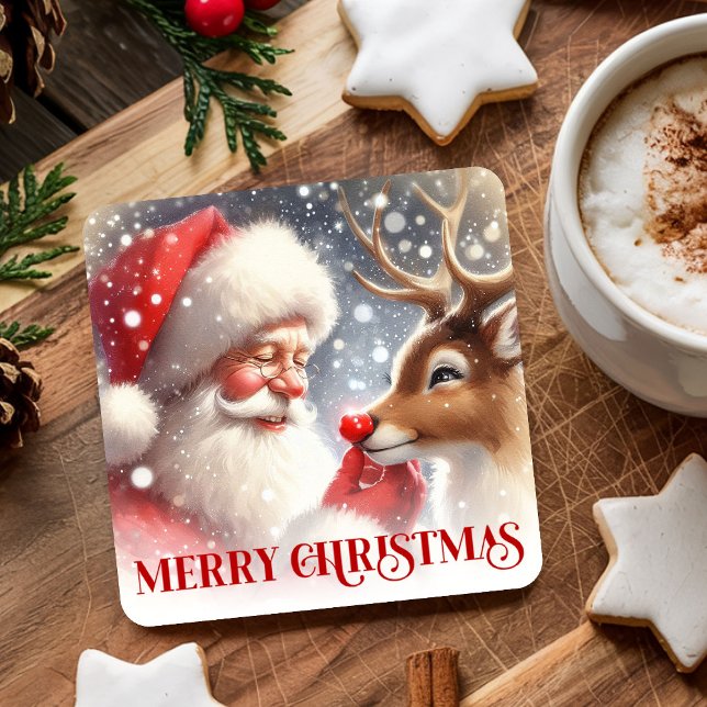 Posavasos Cuadrado De Papel Cute Cartoon Santa Rudolph Christmas Party Coaster (Cute Cartoon Santa Rudolph Christmas Party Coaster

)