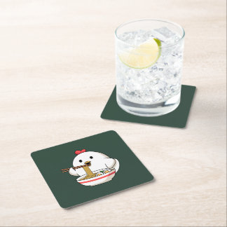 Posavasos Cuadrado De Papel Cute Chicken Eating Ramen Noodles Kawaii Illustrat