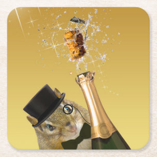 Posavasos Cuadrado De Papel Cute Chipmunk Fiesta de Nochevieja