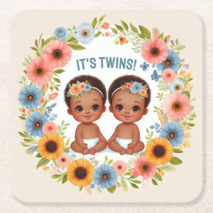 Posavasos Cuadrado De Papel Cute color de agua de los gemelos africanos