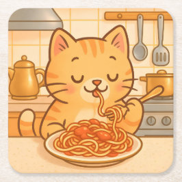 Posavasos Cuadrado De Papel Cute Comic Kitty Spaghetti Coaster Set