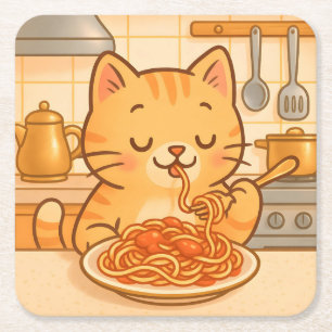 Posavasos Cuadrado De Papel Cute Comic Kitty Spaghetti Coaster Set
