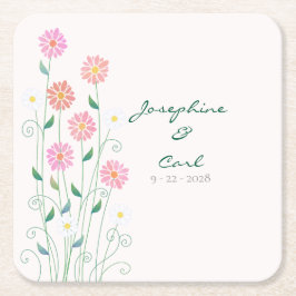 Posavasos Cuadrado De Papel Cute Country Daisies Pink Floral