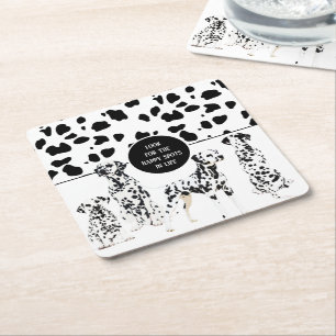 Posavasos Cuadrado De Papel Cute dálmata Black & White Happy Spots