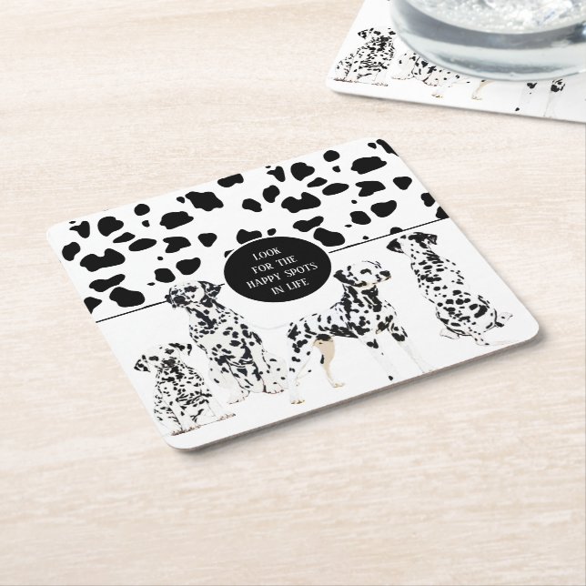 Posavasos Cuadrado De Papel Cute dálmata Black & White Happy Spots (En perspectiva)
