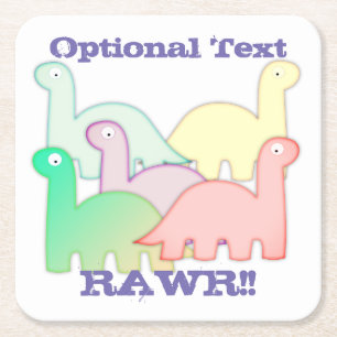 Posavasos Cuadrado De Papel Cute Dinosaurios Pastel Colorido