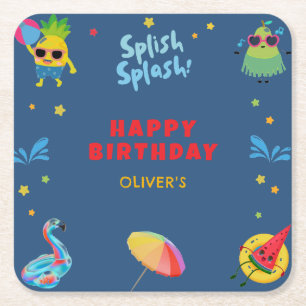 Posavasos Cuadrado De Papel Cute divertida fruta piscina de verano fiesta de c