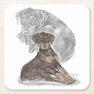 Posavasos Cuadrado De Papel Cute Doberman Pinscher Puppy
