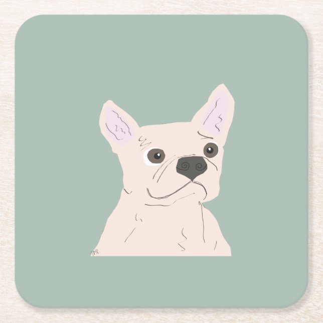 Posavasos Cuadrado De Papel Cute Dog, Dusty Blue (Anverso)