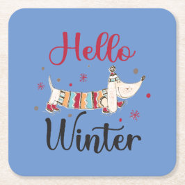 Posavasos Cuadrado De Papel Cute Dog Hello Winter