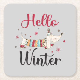 Posavasos Cuadrado De Papel Cute Dog Hello Winter
