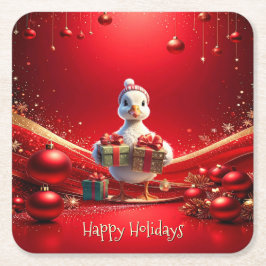 Posavasos Cuadrado De Papel Cute Duck Christmas Holiday Paper Coaster