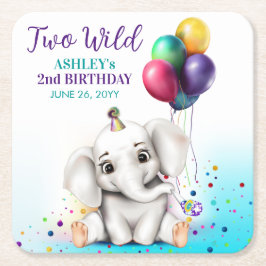 Posavasos Cuadrado De Papel Cute Elephant Birthday Party