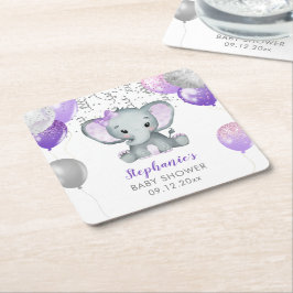 Posavasos Cuadrado De Papel Cute Elephant Chica Balloons Baby Shower