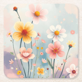 Posavasos Cuadrado De Papel Cute Flowers Dreamy Digital Painting Coaster Set