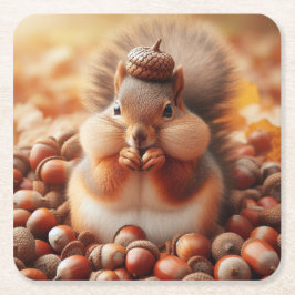 Posavasos Cuadrado De Papel Cute Fluffy Squirrel