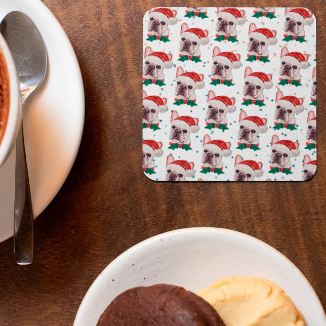 Posavasos Cuadrado De Papel Cute French Bulldog Dog Christmas Pattern (Subido por el creador)