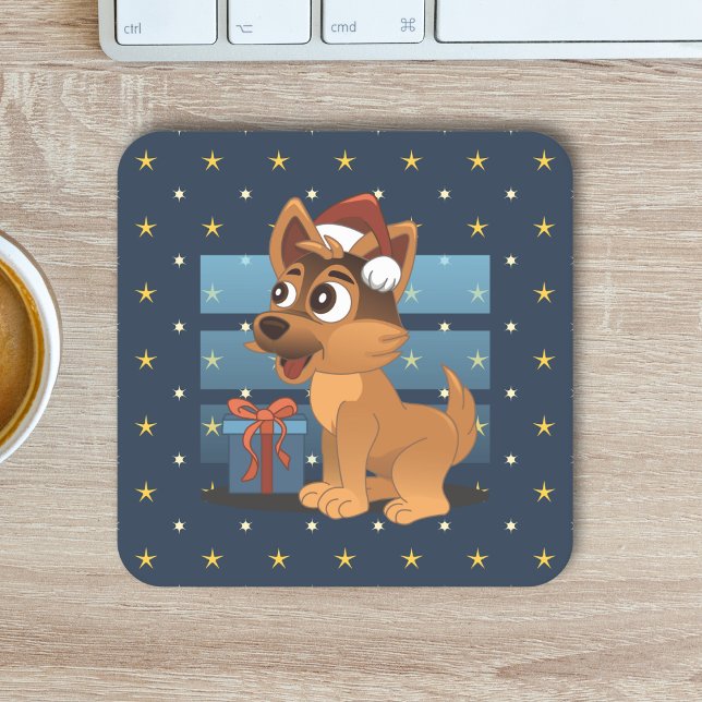 Posavasos Cuadrado De Papel Cute German Shepherd puppy Cartoon Starry night (Subido por el creador)